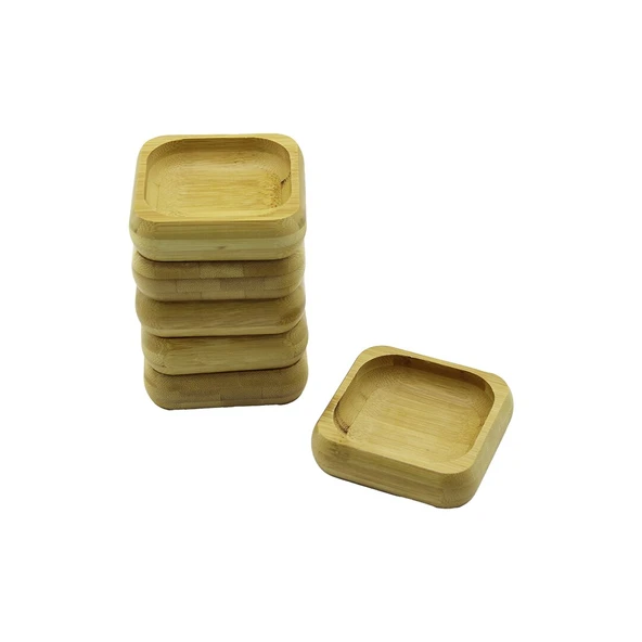6 ADET 9X9CM KARE AHŞAP BAMBU ÇEREZLİK - LOKUMLUK KASE DERİNLİK: 1.8CM (4401)