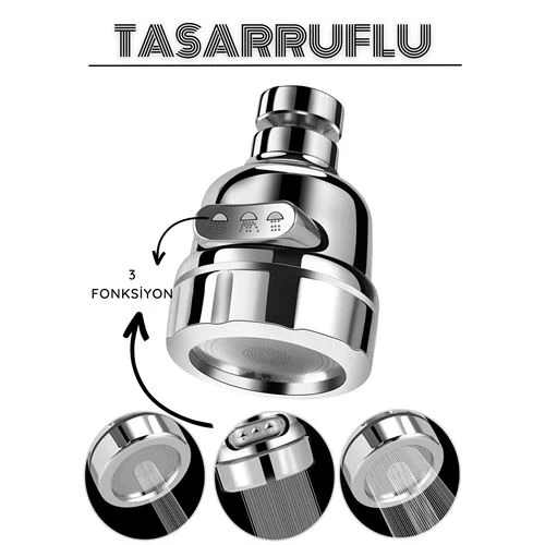 3 Fonksiyonlu Tasarruflu Musluk Başlığı Krom