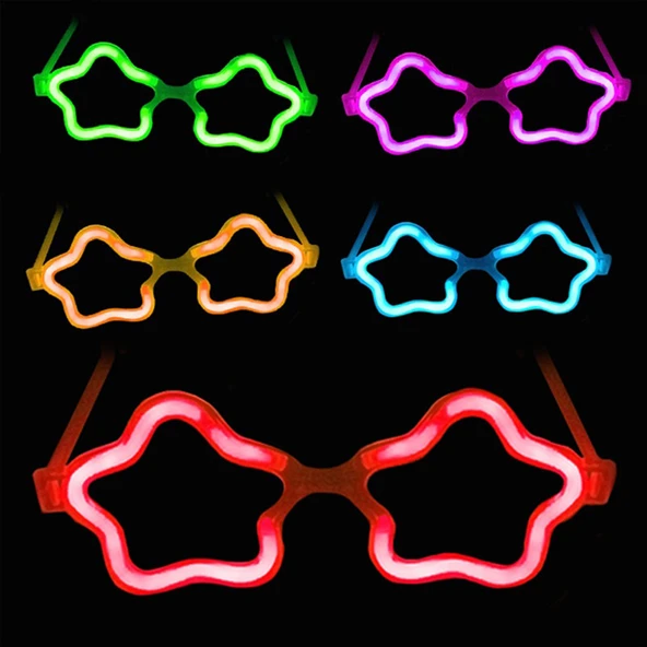 Yıldız Glow Gözlük - Yıldız Şekilli Glow Stick Gözlüğü - Glow Partisi Gözlük 12 Adet (4401)