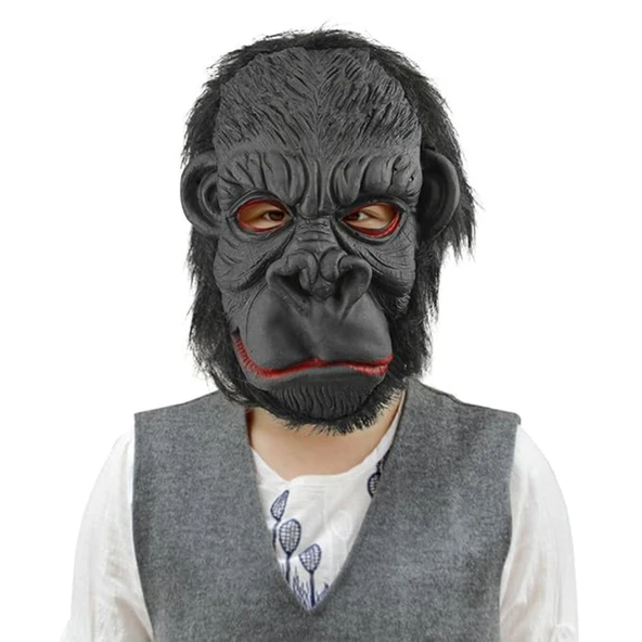 Lateks Goril Maskesi Maymun Maskesi Et Maskesi Orangutan Siyah Saçlı 3 No (4401)