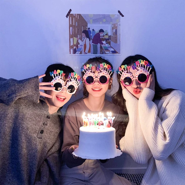 Happy Birthday Yazılı Pembe Fuşya Renk Parti Gözlüğü 12x7 cm (4401) - 3
