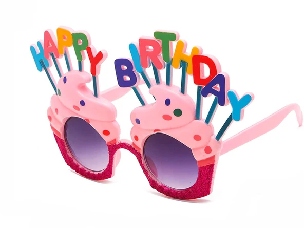 Happy Birthday Yazılı Pembe Fuşya Renk Parti Gözlüğü 12x7 cm (4401)