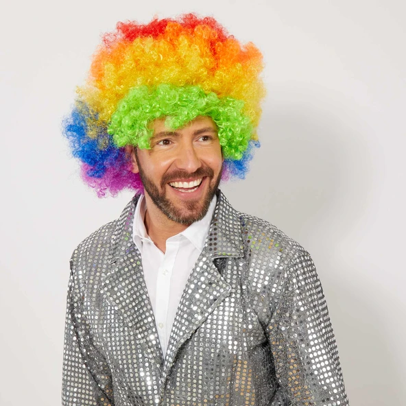 Rengarenk Kıvırcık Afro Bonus Peruk (4401)