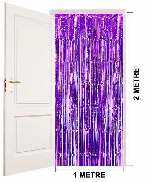 Mor Renk Ekstra Metalize Parlak Saçaklı Arka Fon Perde İthal A Kalite 1x2 Metre (4401) - 4