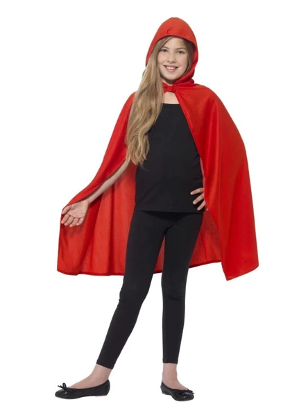 Kırmızı Renk Kapşonlu Kumaş Pelerin 90 cm (4401)