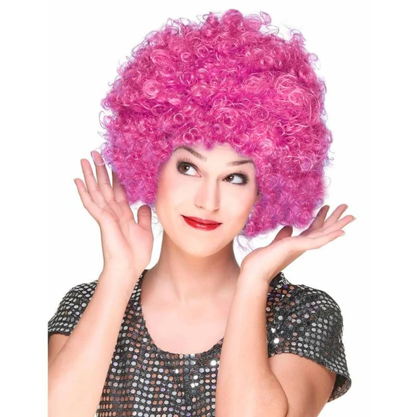 Fuşya Renk Kıvırcık Afro Bonus Peruk Saç Parti Peruğu (4401)
