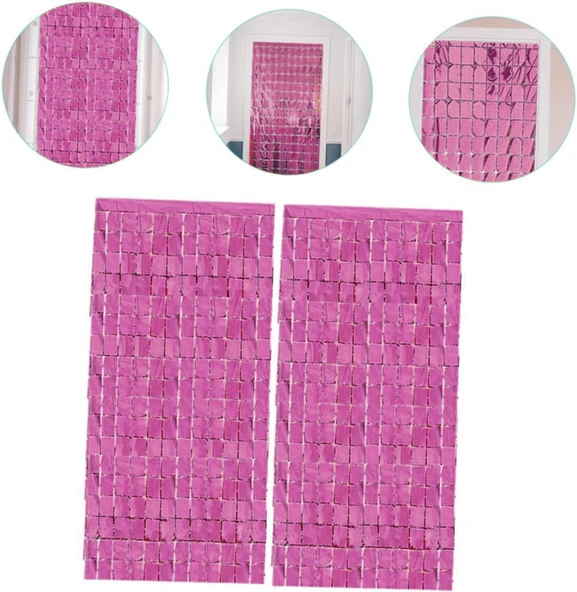 Ekstra Metalize Rose Gold Renk Disko Dikdörtgen Kesim Kapı Perdesi Dekorasyon 1x2 Metre (4401) - 3