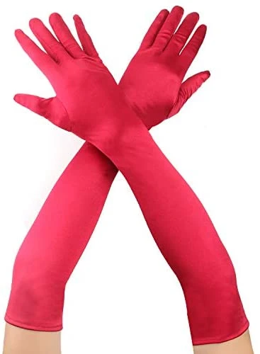 Kırmızı Renk Dirseğe Kadar Uzun Kumaş Eldiven 40 cm (4401)