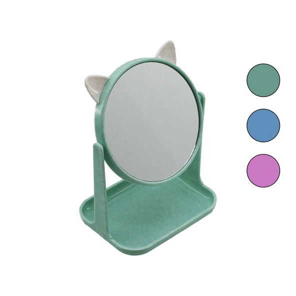 6 İNÇ  - 15CM YUVARLAK KULAKLI MAKYAJ AYNASI RENKLİ PLASTİK TAKILIK SEPETLİ=12X15.5CM (4401)