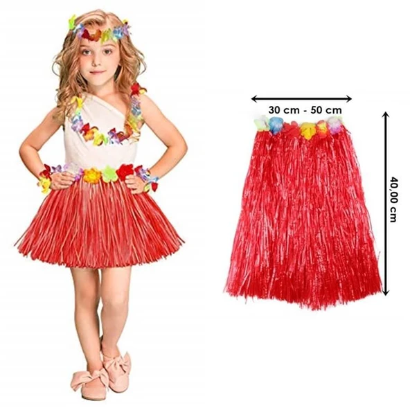 Hawaii Hula Eteği Kırmızı Renk 40 cm (4401)