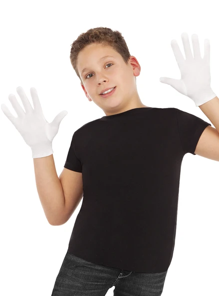 Beyaz Renk Çocuk Boy Likralı Pandomim Eldiveni (4401) - 3
