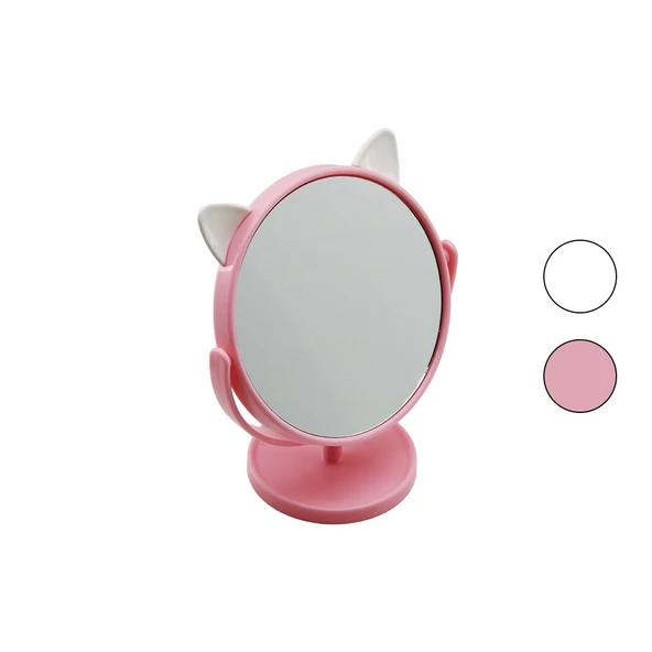 6 İNÇ  - 15CM - YUVARLAK KULAKLI RENKLİ PLASTİK MAKYAJ AYNASI AYAKLI (4401)