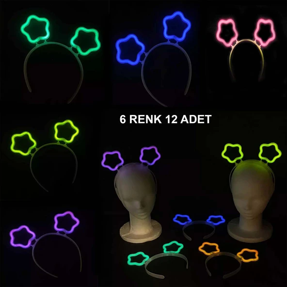 Glow Stick Karanlıkta Yanan Fosforlu Yıldız Taç 12 Adet (4401)