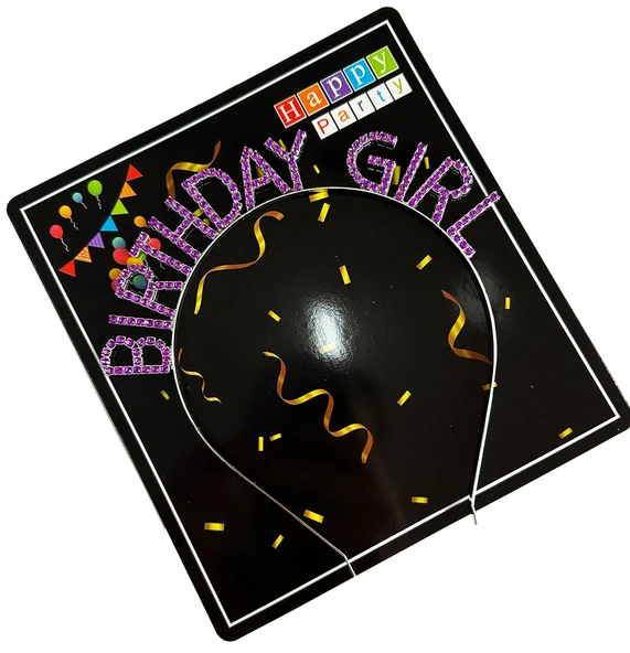 Mor Renk Kristal Taşlı Parlak Birthday Girl Yazılı Taç 16x17 cm (4401) - 4