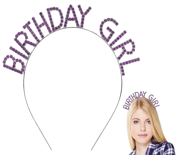 Mor Renk Kristal Taşlı Parlak Birthday Girl Yazılı Taç 16x17 cm (4401) - 5
