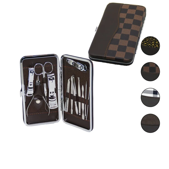 12 PCS - GÜMÜŞ MANİKÜR - PEDİKÜR SETİ RENKLİ DESENLİ - CÜZDAN MODELİ ÇANTALI (4401)
