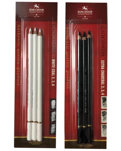 Kohi Noor Gioconda White Coal ve Extra Charcoal Kömür Füzen Kalem 2li Set ürün görseli