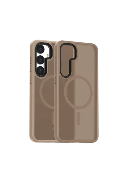 Nettech  Samsung Galaxy S25 Uyumlu Mat Renkli MagSafe Arka Koruma Kılıf - Gold - 1