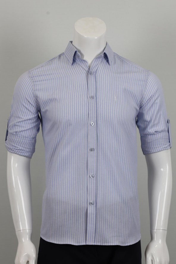 Uzun Kol Slim Fit Çizgili Gömlek - 9