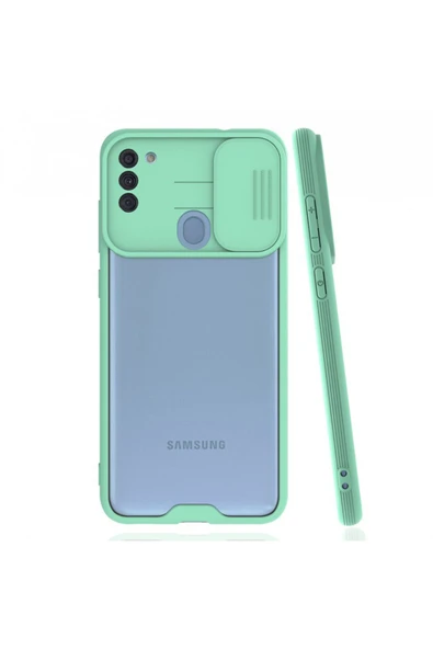 Nettech  Samsung Galaxy A11 Uyumlu Platin Kamera Kızaklı Arka Koruma Kılıf - Su Yeşili - 1