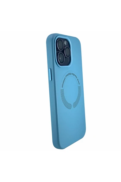 Nettech  İphone 14 Pro Uyumlu Deri Magsafe Seri Arka Koruma Kılıf - Turkuaz - 2