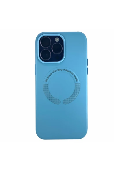 Nettech  İphone 14 Pro Uyumlu Deri Magsafe Seri Arka Koruma Kılıf - Turkuaz - 1
