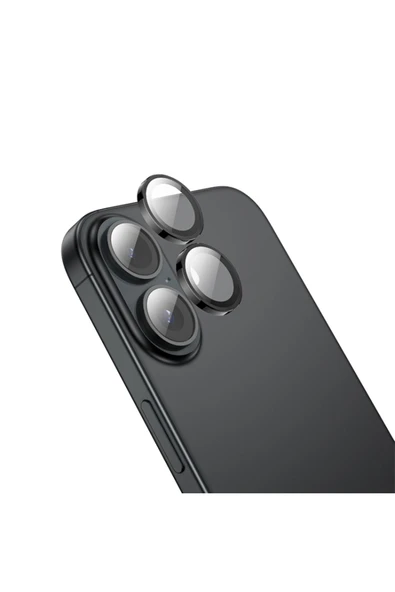 Nettech  İphone 16 Uyumlu Alüminyum Seri Kamera Cam Koruyucu - Siyah - 1