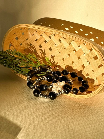 İNCİLİ HEMATİT LASTİKLİ  BİLEKLİK - Resim 6