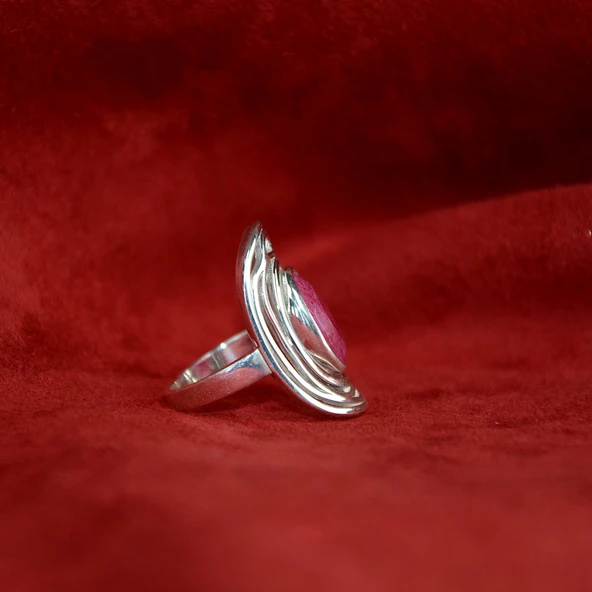 Yakut Taşlı Gümüş Yüzük - 5