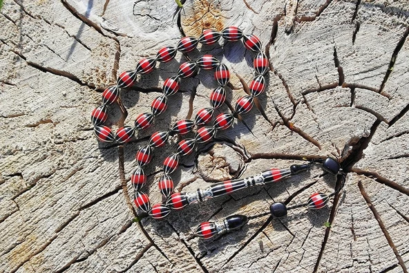 Arpa Model Oltu Taşı Onlu Karpuz İşlemeli Tespih - 4