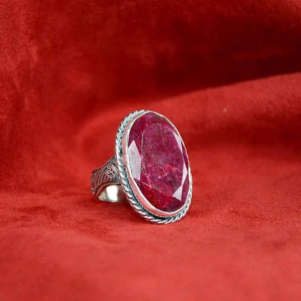 Yakut Rüzgarı Desenli Gümüş Yüzük - 5