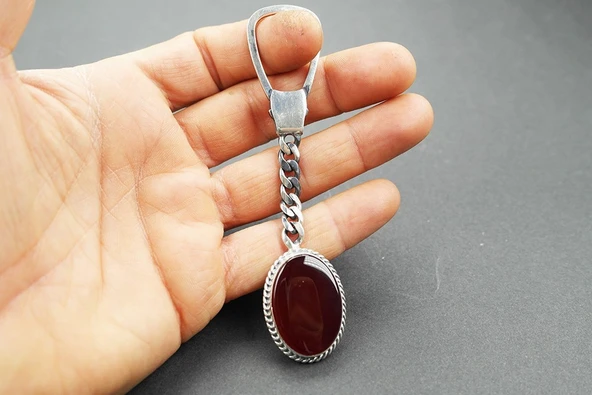 Akik Taşlı Gümüş Çerçeve  Anahtarlık - 4