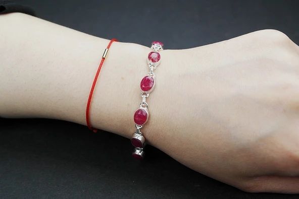 925 Ayar Yakut Taşlı Gümüş Bileklik - 6