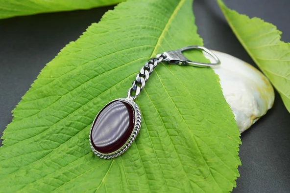 Akik Taşlı Gümüş Çerçeve  Anahtarlık - 3