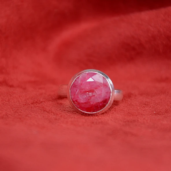 Yakut Taşlı Gümüş Sadem Yüzük - 3