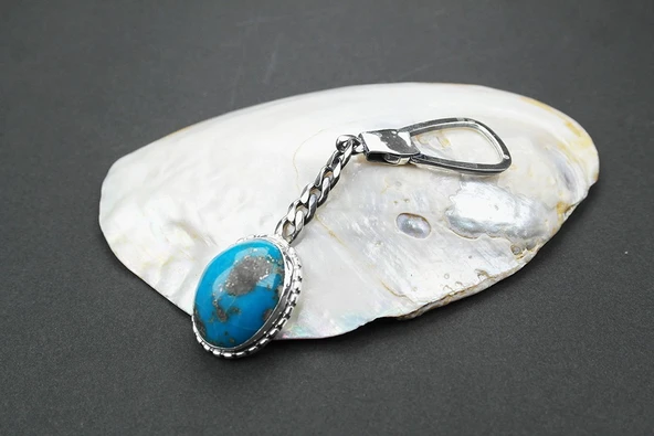 Firuze Taşlı Gümüş Anahtarlık - 3