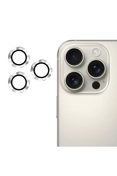 Nettech  İphone 16 Pro Max Uyumlu Alüminyum Seri Kamera Cam Koruyucu - Beyaz - 1