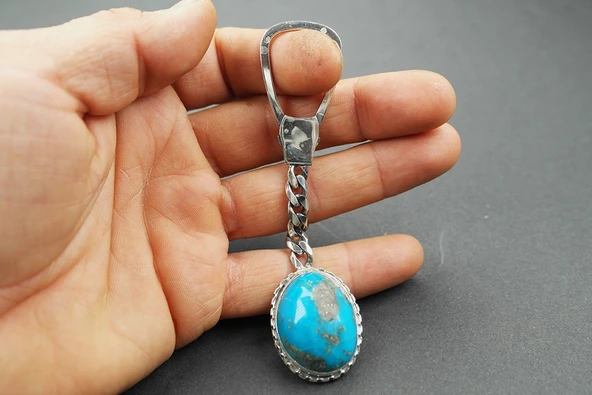 Firuze Taşlı Gümüş Anahtarlık - 2