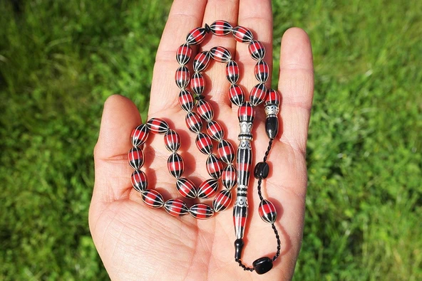 Arpa Model Oltu Taşı Onlu Karpuz İşlemeli Tespih - 7