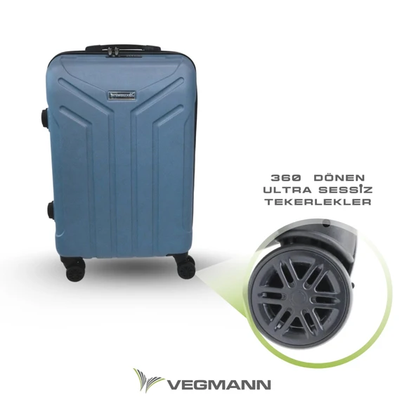 Vegmann Tartılı Scavel Mavi Orta Boy Valiz - 4
