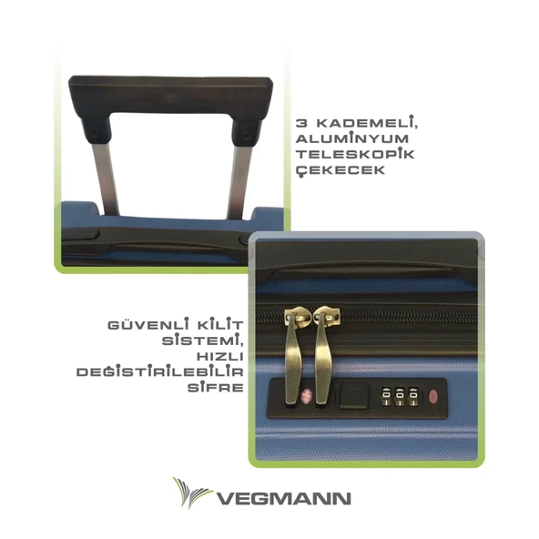 Vegmann Tartılı Scavel Mavi Orta Boy Valiz - 5
