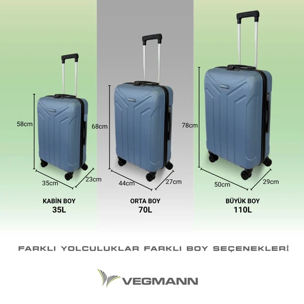 Vegmann Tartılı Scavel Mavi Orta Boy Valiz - 6