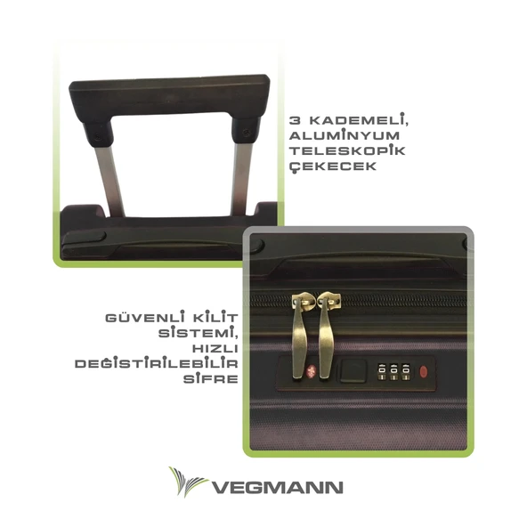Vegmann Tartılı Scavel Siyah Büyük Boy Valiz - 5
