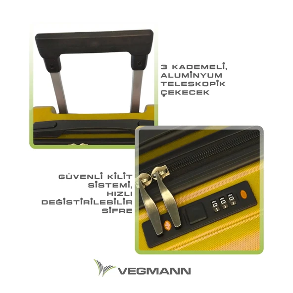 Vegmann Tartılı Scavel Sarı Büyük Boy Valiz - Resim 5