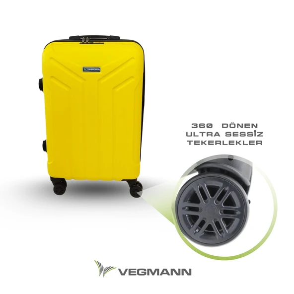 Vegmann Tartılı Scavel Sarı Büyük Boy Valiz - Resim 4