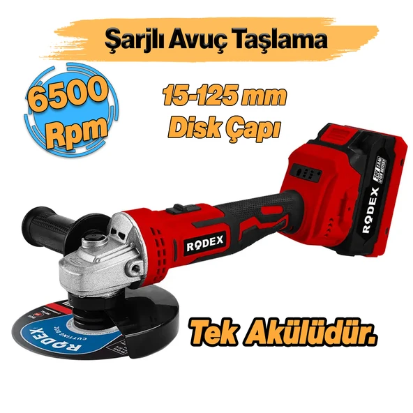 Rodex Akülü Şarjlı Avuç Taşlama Spiral Makinesi 20 Volt 4.0 mAh 115 - 125 mm Disk Çapı Kömürsüz