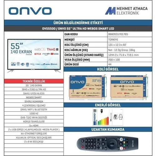 Onvo OV55500 4K Ultra HD 55" 140 Ekran Uydu Alıcılı webOS Smart LED TV - 2