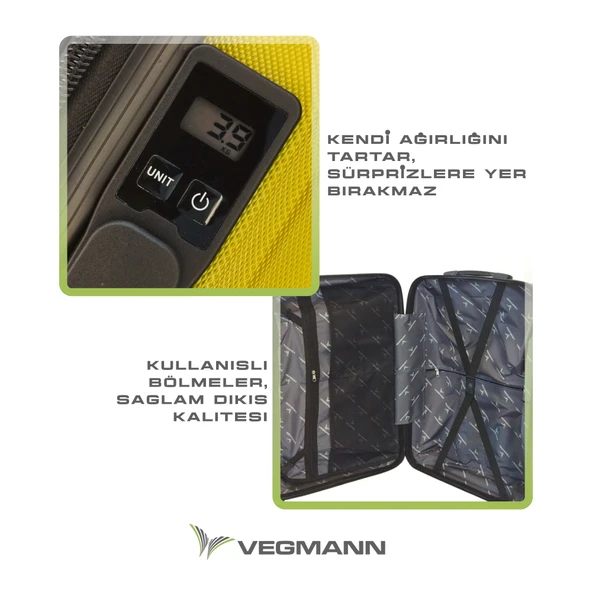 Vegmann Tartılı Scavel Sarı Büyük Boy Valiz - Resim 3