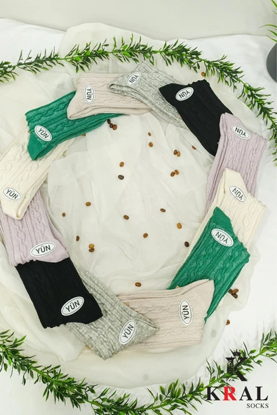 Kadın Yün Çorap (4 Çift) Kışlık Termal Etkili Soft Yünlü Doku - 6