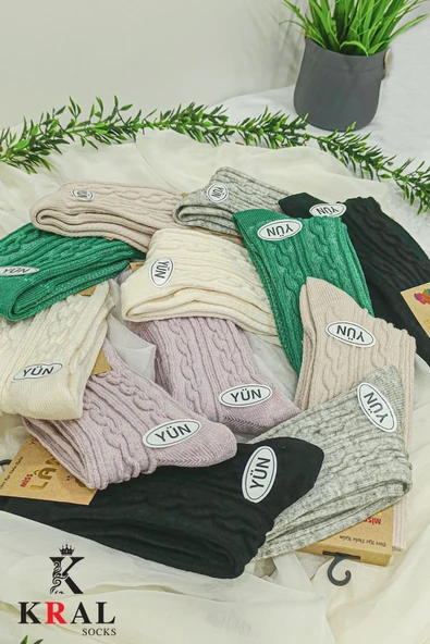 Kadın Yün Çorap (4 Çift) Kışlık Termal Etkili Soft Yünlü Doku - 5